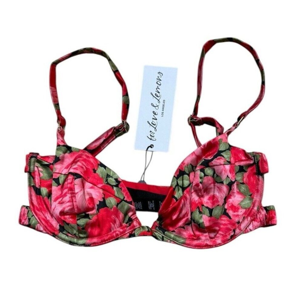 For Love And Lemons Floral Red Pink Underwire Bra - Picture 3 of 6